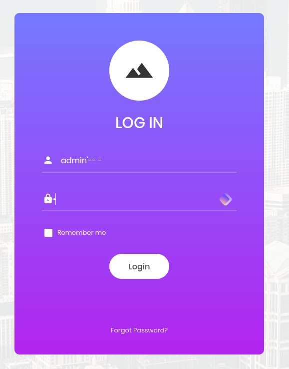 Testing payloads in the login form
