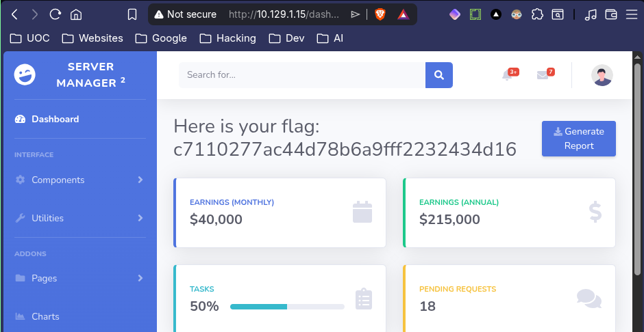 Admin panel after successful login