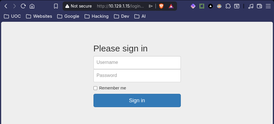 Dashboard login — entering admin credentials