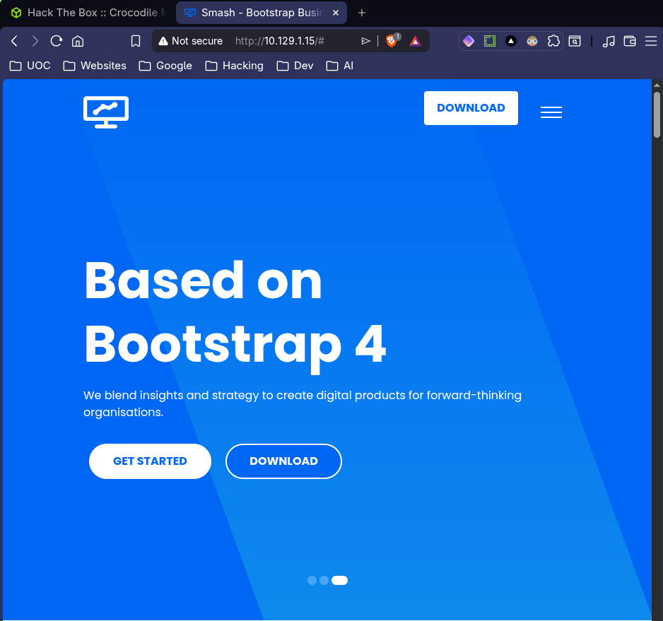 Main page — Bootstrap business template with no login links visible